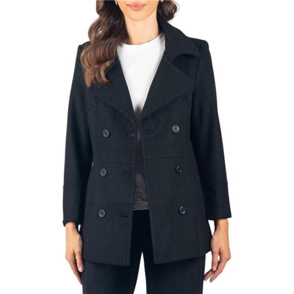Women's Wool Peacoat – Double-Breasted 3/4 Length Overcoat - Picture 3 of 7